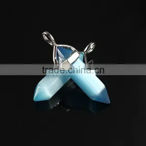 JF2251#61 Beautiful Blue Cat's Eye Point Pendants,Hexagonal Pointed Chakra Healing Pendant thumbnail-1