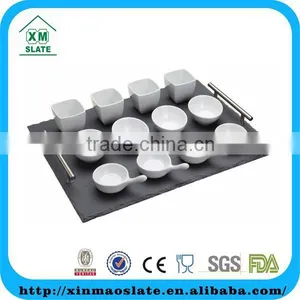[factory Direct] Hot Sale Slate Food Serving Salver Slate Serving Tray With Two Stainless Handles thumbnail-1