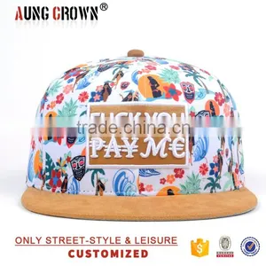 6 Panel Embroidered Suede Brim Flat Cheap Snapback Hat thumbnail-2
