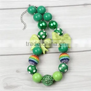 Wholesale Chunky Bead Necklace and Bowknot Hairband for Little Baby Fashion Girls Chunky Necklace Baby Outfits Decorations thumbnail-5
