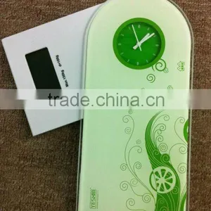 Tempered Glass Novelest Retractable Digital /electronic Body Scale With Quartz Clock( Can be Hanged on Wall) thumbnail-1