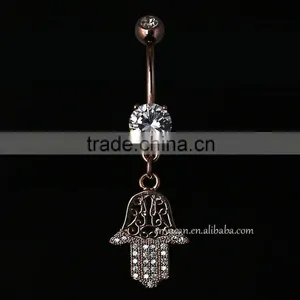 Rose Gold Plated Hamsa Dangle Belly Ring Body Jewelry Glue Navel Rings thumbnail-3