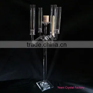 Glass Votive Candelabra for Wedding Crystal Candelabra Centerpieces With Cylinder Hurricanes 5 Arms thumbnail-5