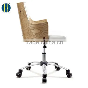 2015 Promotional White PU Leather Plywood Dining Chair With Casters thumbnail-2