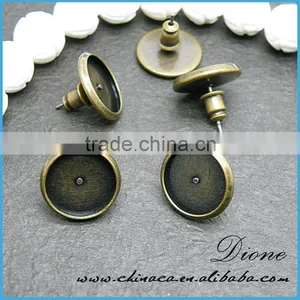 Retro Antiqued Broned Brass Cameo Cabochon Base Dubai Gold Jewelry Earrings Studs thumbnail-6