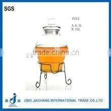 Clear Cylinder Beverage Dispenser Glass Wine Jar With Metal Stand thumbnail-1
