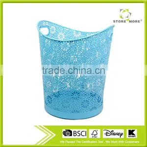 Blue Punched Metal Trash Bins Wastebasket of Home and Office Use With Handle thumbnail-1