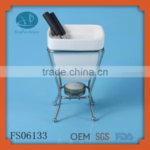 Hot Sale Custom Ceramic Fondue Pot, Ceramic Fondue Set With Stainless Steel Stand thumbnail-1