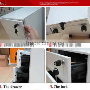 3 Drawers S Shape Handle Steel Mobile Pedestals, thumbnail-1