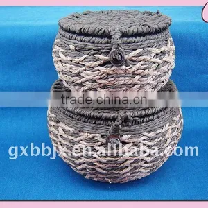 Brown Round Paper Rope Woven Iron Frame Small Kid Box thumbnail-1