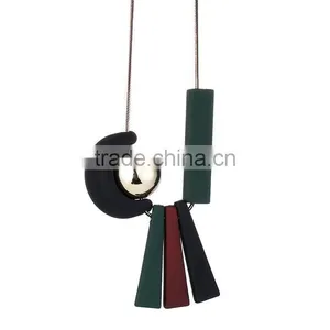 Geometric Moon Sun Necklace Geometric Long Rubber Rectangle Strips Pendant Necklace Geomotric Jewelry thumbnail-3