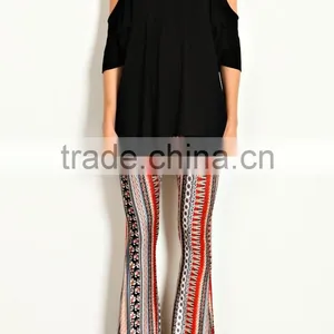 New Model Pants BOHEMIAN STRIPE PRINT JERSEY KNIT BELL BOTTOM PANTS 2018 New Arrivals thumbnail-6
