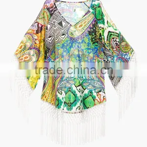 Women's v Neck Tassels Sleeve & Bottom Blouse thumbnail-3