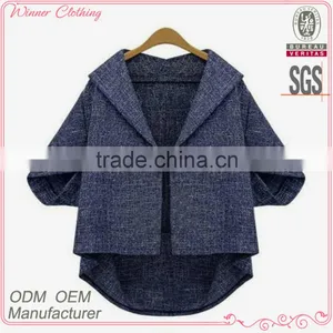 Hot Selling High Quality New Design Ladies Casual Turn-down Collar Asymmetrical Women Jacket Model With Cap Sleeve thumbnail-1