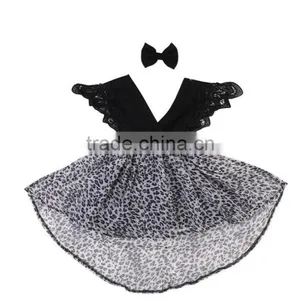 Wholesale Lace Fultter Sleeve Baby Girl Pom Pom Romper Leopard Print Childrens Dresses thumbnail-6