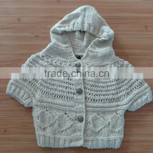 High Quality 2017 Hot Sale Girls' Cable-Knit Hooded Half Sleeve Kids Half Sleeve Sweater (BKN1494) thumbnail-1