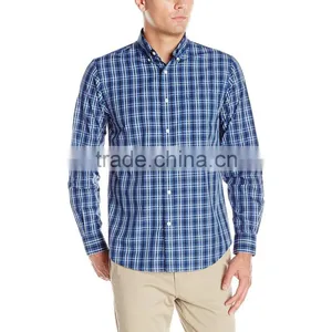 2016 100 Cotton Flannel Shirt Men Bule Plaid Shirt thumbnail-1