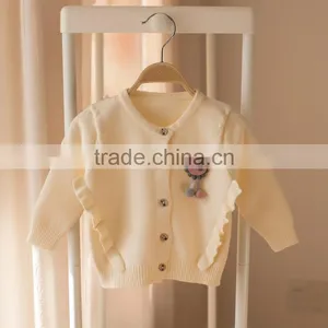 S32900W Children Clothing for Cute Kids Girls Pink Lace Cotton Long Sleeve Ruffle Knitting Cardigan thumbnail-1