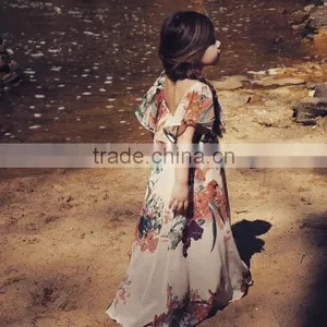 Mommy and me Maxi Dresses Chiffon Flower Print Ladies Dresses for Women thumbnail-6