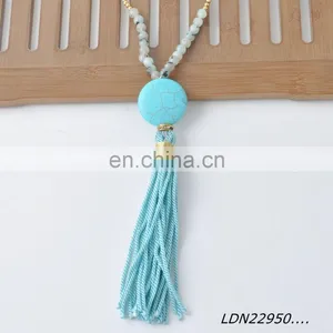 Latest Desion Nature Stone With Gold CCB And Turquoise With Blue Tassels Pendent Necklace thumbnail-2