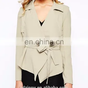 New Arrival Yoke Overlay With Self-tie Waist Belt Drape Waterfall Lady Jacket thumbnail-4