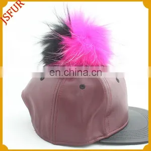 Wonderful Quality Raccoon Fur Pompom Colourful Spring Leather Cap thumbnail-3