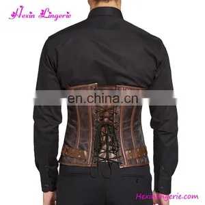 Custom Brown 10 Steel Boned Lace Male Waist Corset Boning Tops To Wear Out thumbnail-2