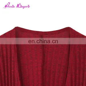Custom Service Wine Long Sleeve Knitting Fahion Women Blouse Tops thumbnail-4