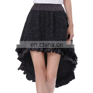 Belle Poque Vintage Retro Lace Satin Elastic Waist Asymmetrical High-Low Black Skirt BP000329-1 thumbnail-1