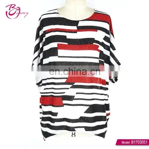 Black And White Striped Fashion Design Printed Lady Blouse thumbnail-3