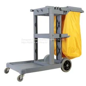 Large Size 3 Shelf Utility Cart With Wheels-Round Pillar Commercial Janitorial Cart With Cover thumbnail-1