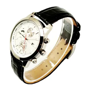 Stainless Steel Chronograph Watches Man Genuine Leather Multi-Function Watch thumbnail-3