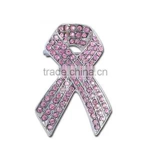 Fashionable Jewelry Breast Cancer Awareness Rhinestone Pink Ribbon Brooch Pin thumbnail-1