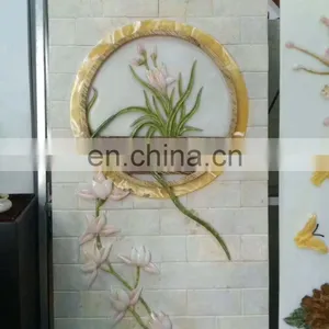 Colorful Jade Marble Carved Flower Stone Relief Decoration Panel For Interior Wall thumbnail-4