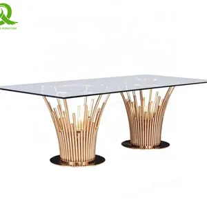 Dining Room Furniture Stainless Steel Base Tables Dinner Glass Table For Parties thumbnail-2