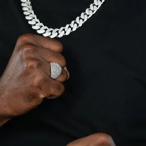 Shining Star Jewelry Men Sterling Silver Moissanite Hiphop Clustered Finger Ring thumbnail-2