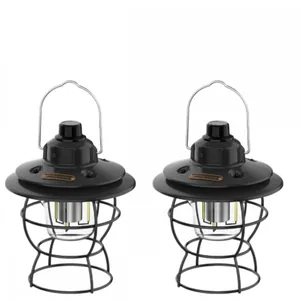 Retro Iron Camping Lantern Rechargeable 500LM Dimmable Vintage Tent Light With Power Bank for Outdoor Camping Decor thumbnail-1