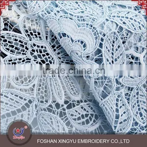 Custom Promotion Soft Light Blue Guipure Fabric Chemical Water Soluble Lace for Evening Dress thumbnail-1
