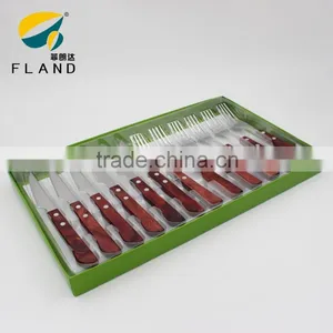 Stainless Steel Cutlery12pcs Rose Wood Handle Metal Steak Knife and Fork Set thumbnail-2