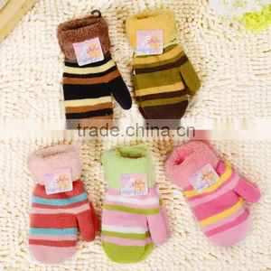 Children Candy Color Stripe Cute Gloves, Full Finger Lovely Knitted Gloves thumbnail-1