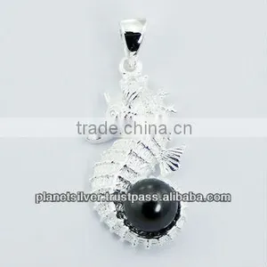 Silver Plated 925 Sterling Silver Seahorse Pendant With Pearl thumbnail-1
