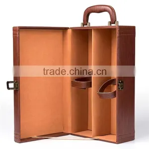New Arrive Luxury Handmade Leather Wine Box Wooden Wine Box 2 Bottles Embossed Logo thumbnail-6