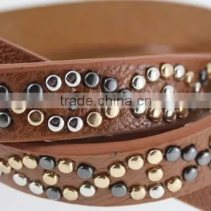 2015 Women's Fashion Beads Belt With Leather Belt With High Quality Leather in YiWu thumbnail-3