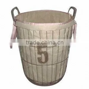 112119X-L Metal Wire Laundry Basket W/jute Liner thumbnail-1