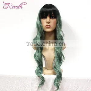 Long Wave Blue Human Hair Wig for Women thumbnail-1
