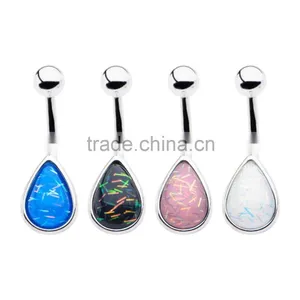 Teardrop Shape Belly Navel Ring Fixed Charm Filled With Glitter Resin thumbnail-1