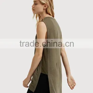 Latest Fashion Design Women Clothing Sleeveless Side Split Loose Long T-shirt thumbnail-3