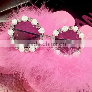 Diamond Flower Rim Vintage Party Beach Festival Frame Shades Round Sunglasses thumbnail-2