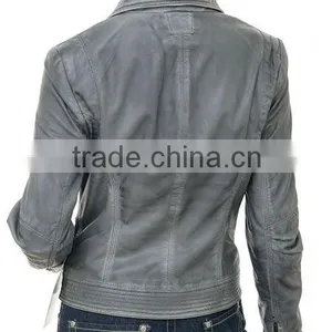 Women Leather Jacket & High Washed With Wax and Grey Color thumbnail-2