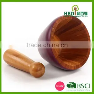 Custom Bamboo Garlic Pot and Tool,wood Mortar Pestle thumbnail-1